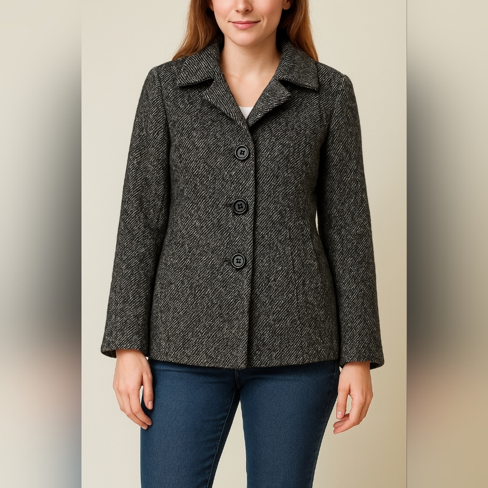 London Fog Charcoal Herringbone Pea Coat